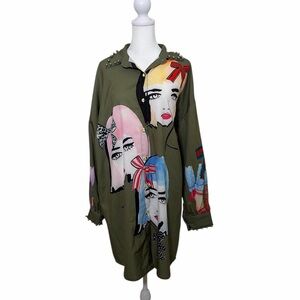 Colorful Vintage Graphic Button-Up Shirt